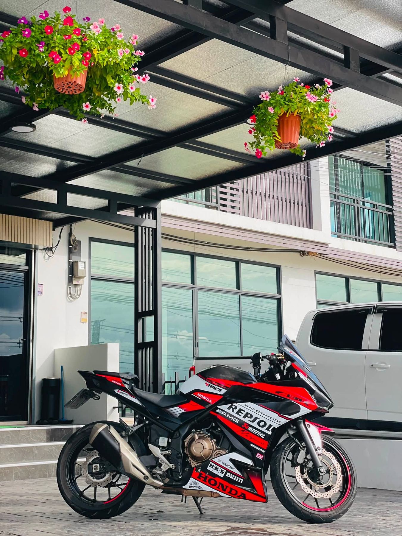 Honda CBR sport bike in Repsol livery